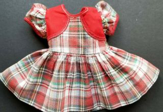 Vintage Factory Made Red White Green Plaid Doll Dress Fits 14 16 " Dolls