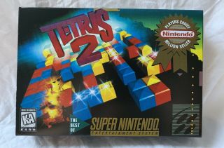 Tetris 2 (nintendo Snes,  1994) Game Cart Complete W/ Custom Box