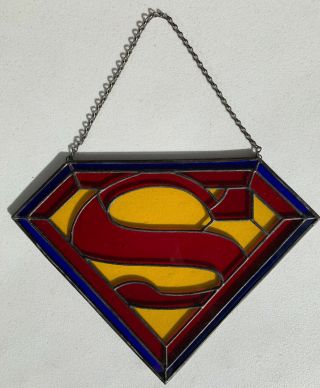 Superman Dc Comics Logo Stained Glass 12” X 9” Hero Comic Book Rare Art