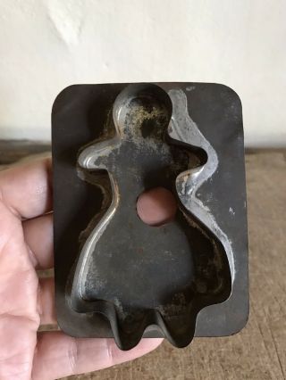 Big Old Antique Tin Little Girl Form Cookie Cutter Aafa Patina