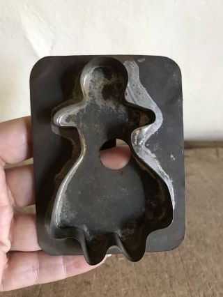 Big Old Antique Tin Little Girl Form Cookie Cutter AAFA Patina 3