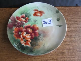 Antique 8 1/2 Inch Haviland Limoges Plate With Red Poppies,  Artist Signed