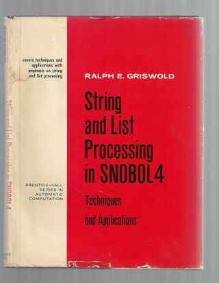 Ralph Griswold Bell Labs U Az 1975 Processing In Snobol Hardback/dj Book 1st Vtg