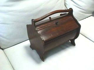 Vintage Antique Wooden Sewing Box With 2 Flip Up Lids And Carry Handle