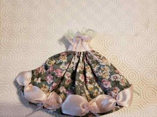Custom Handmade Dawn Dress 6 1/2 Inch Doll Green Floral And Pink Ribbon Dress