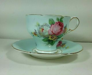 Vintage Paragon Fine Bone China Cup and Saucer ' Cabbage Rose ' Green 3
