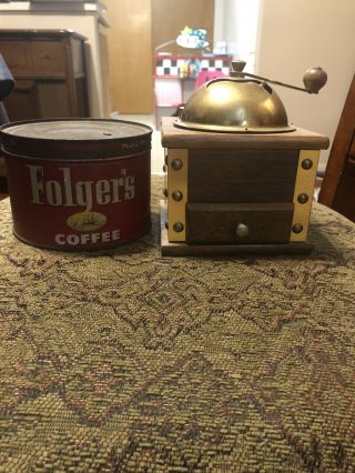 Vintage Folger’s Coffee Tin With Antique Coffee Grinder