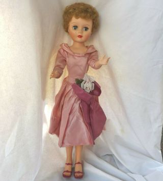 1956 Arrow Plastics Lady Pink High Heel Shoes Fashion Blue Eyes 25 " Vinyl Doll