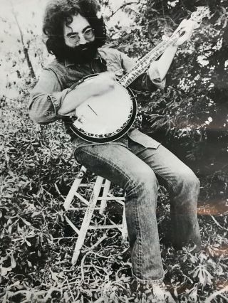 Jerry Garcia Of Grateful Dead Playing Banjo B&w Photo Circa 1972 Poster Rare Vg -