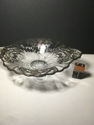 Rare Antique Sterling Silver Overlay Fruit Flower Etched Glass Bowl
