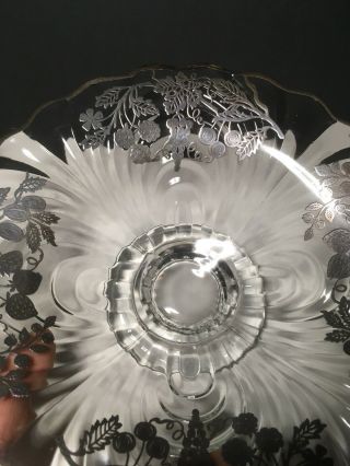 Rare Antique Sterling Silver Overlay Fruit Flower Etched Glass Bowl 2