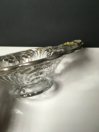 Rare Antique Sterling Silver Overlay Fruit Flower Etched Glass Bowl 3