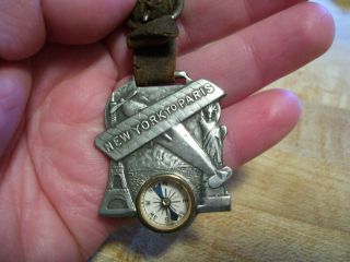 Antique York To Paris Charles Lindbergh Watch Fob With Compass Rare
