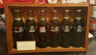Coca Cola Olympic City Bottle Set Atlanta In Wooden Display Rare 1996.
