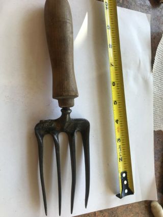 Vintage Antique Garden Tool 4 Tine Hand Fork Rake Cultivator Metal Very Well Mad