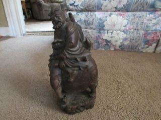 Vintage Folk Art Hand Carved Wooden Statue Monk Riding Elephant 13.  5 " Tall