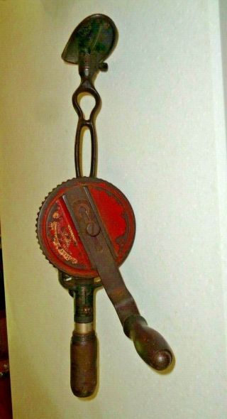 Vintage Antique Millers Falls Breast Shoulder Hand Crank Drill Tool Red A
