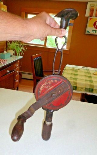 Vintage Antique Millers Falls Breast Shoulder Hand Crank Drill Tool Red A 2