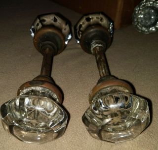 2 Pairs Of Vintage Antique 12 Point Crystal Glass Door Knobs With Spindle (r2)