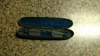 Vintage Antique Spectacles Glasses In Metal Case Antique Military Round Lens