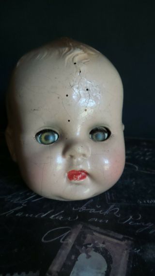 ANTIQUE Composition DOLL Socket BABY HEAD EYES with Full set LASHES 3
