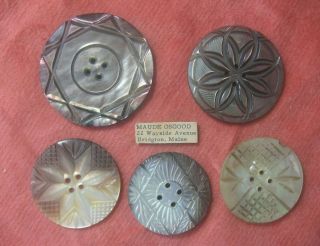 30 Five Vintage Mother Of Pearl Hand Cut Round Buttons 1 3/4 " To 1 1/4 "