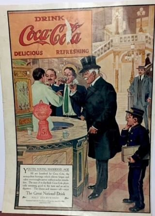 1907 Coca Cola Rare Full Color Great National Drink Ad - 11x14.  Damage See Details