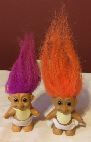 Vintage Russ Baby Troll Dolls Purple Hair Orange Hair Diapers And Bibs