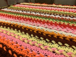 Vtg Handmade Crochet Throw Blanket Afghan Multi Color Stripe Boho Retro 31”x 47”