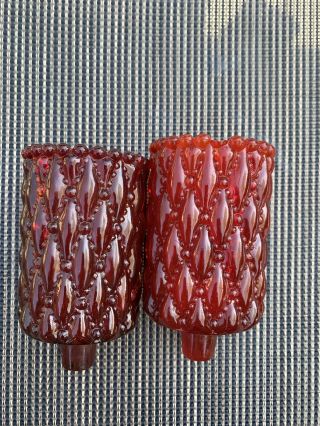 2 Vtg Glass 5 " Peg Bottom Wall Sconce Votive Cup Candle Holder Ruby Red Bubble