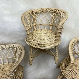 Vintage 1970s Barbie Doll Size 4 Piece Wicker Outdoor Patio Furniture Chairs 3
