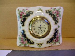 Vintage Lenox Porcelain Versailles Floral Vanity Desk Clock - White/black & Pink