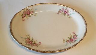 Vintage Sevres Oval Plate Pink Roses Gold Trim France