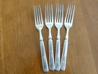 4 Old Colony 1847 Rogers Bros Silverplate Solid Dinner Fork Art Deco 7 5/8 "