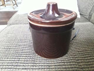 Vintage Brown Glazed Cheese/butter Crock With Lid,  Rubber Seal & Wire Bale