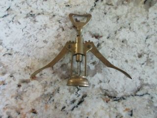 Vintage Antique Brass " Italy " Swing Arm Corkscrew Wine Bottle Opener Cork Screw