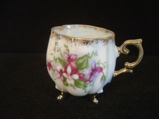 Vintage Footed Demitasse Cup With Purple Violets And Trimmed In Gold