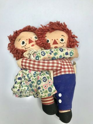 Vintage Knickerbocker Raggedy Ann And Andy Pair Set Small Dolls 7” Hugging