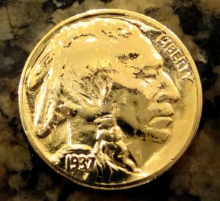 Gold Buffalo Indian Head Nickel,  Old Antique Ww2 World War 2 Era 24k Gold Plated