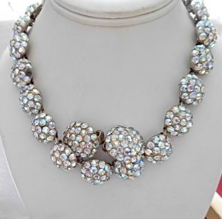 Vintage Silvertone Necklace/earring Set Ab Rhinestones Signed Ann Vien Rare