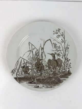 Antique Aesthetic Brown And White Transferware 9” Plate With Nature Scene