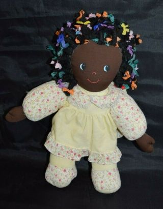 Vintage African American Rag Cloth Doll Mty International 14 " Black Hair Bows