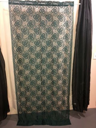 Vtg.  Forest Green Lace Sheer Curtain Panel 39 " W X 80 " L