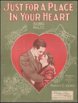 1919 Quincy Illinois Antique Sheet Music Just For A Place In Your Heart Art Deco