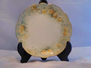 T&v Limoges 8 1/2 " Signed Decorative Plate Hand Painted Yellow Tea Roses Antique