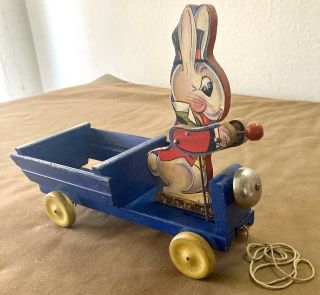 Rare 1939 Vintage Fisher Price Peter Bunny Cart Pull Toy Cond 80 Years