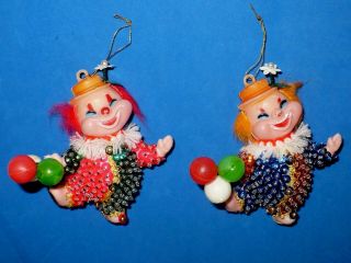 2 Vintage Christmas Finished Kit Clowns W/balloons Tree Ornaments Cute