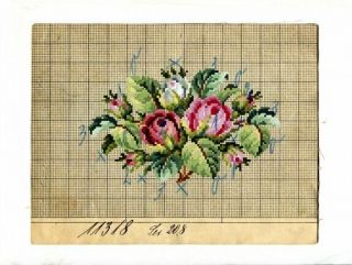 Antique Berlin Woolwork Hand Painted Chart Pattern Roses Oval 11318