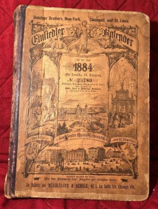 Antique 1884 Christian Almanac Hardcover Book Written In German