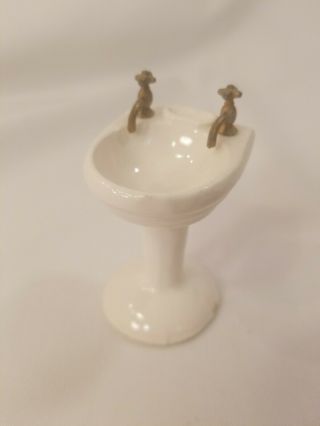 Vintage Dollhouse Miniature Furniture White Porcelain Pedestal Sink